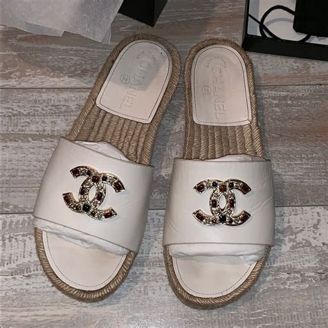 chanel espadrille slide sandals|authentic Chanel espadrilles.